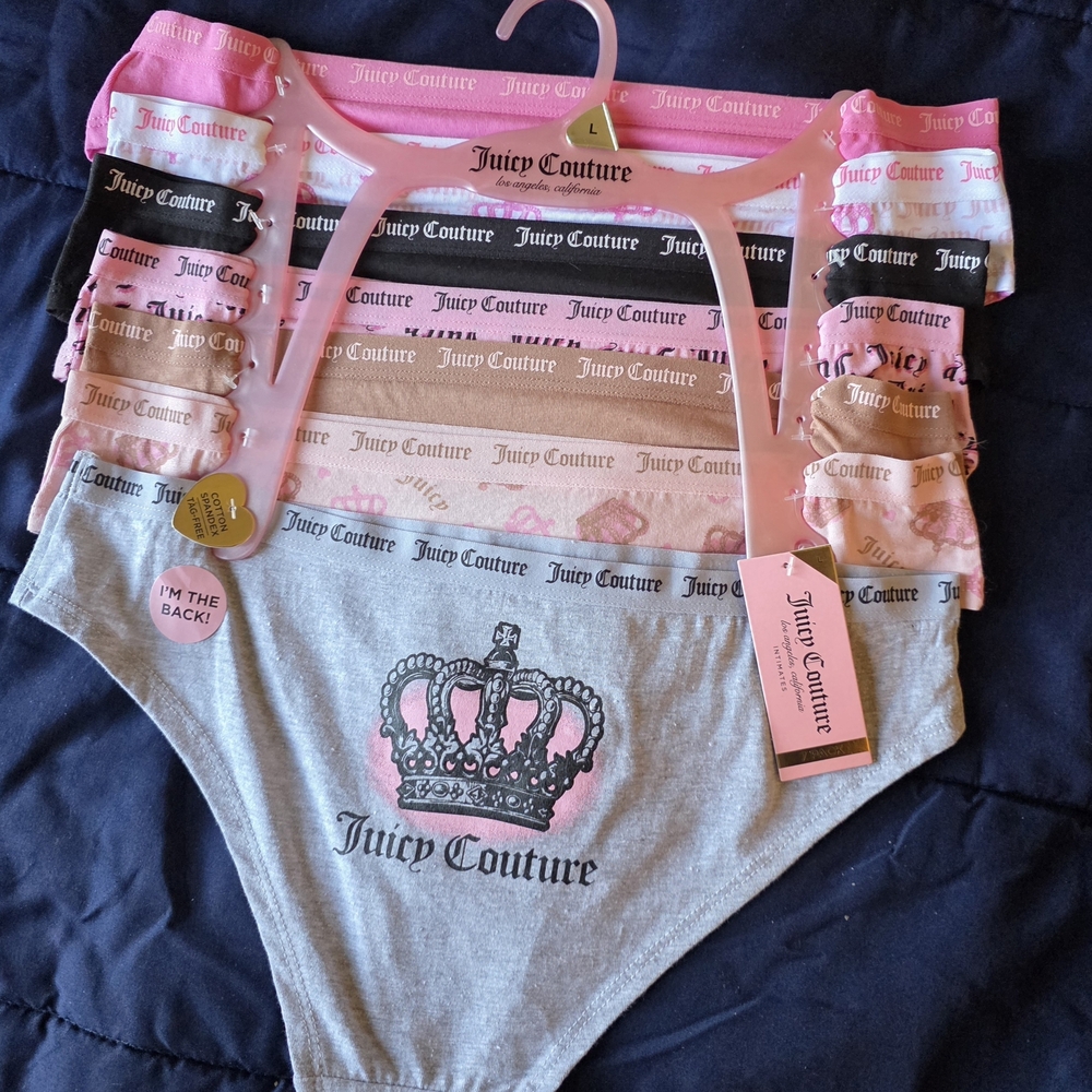 Juicy Couture . 7pc. Gray and Pink Logo Bikini Briefs Set
